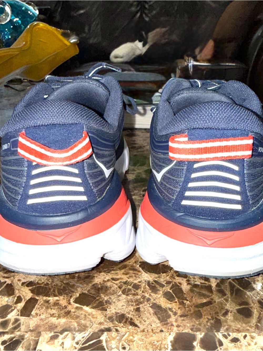 HOKA ONE ONE Bondi 7 Women’s Running Sneakers Navy/Coral Size 8 - Picture 6 of 8
